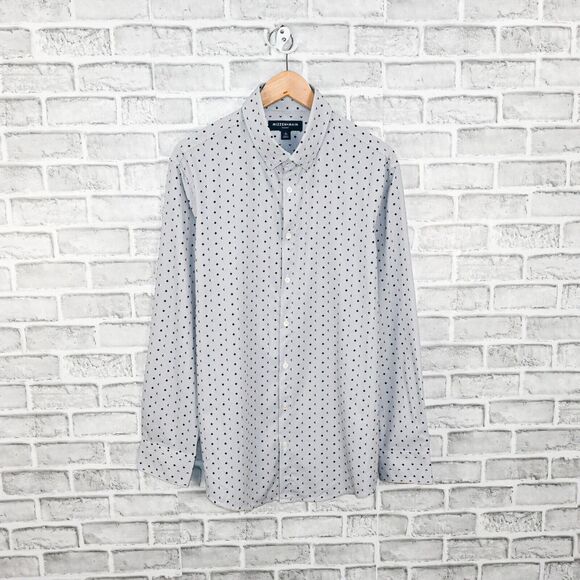 MIZZEN + MAIN Men's Trim fit Button up Shirt gray geo print size Large - Picture 1 of 6